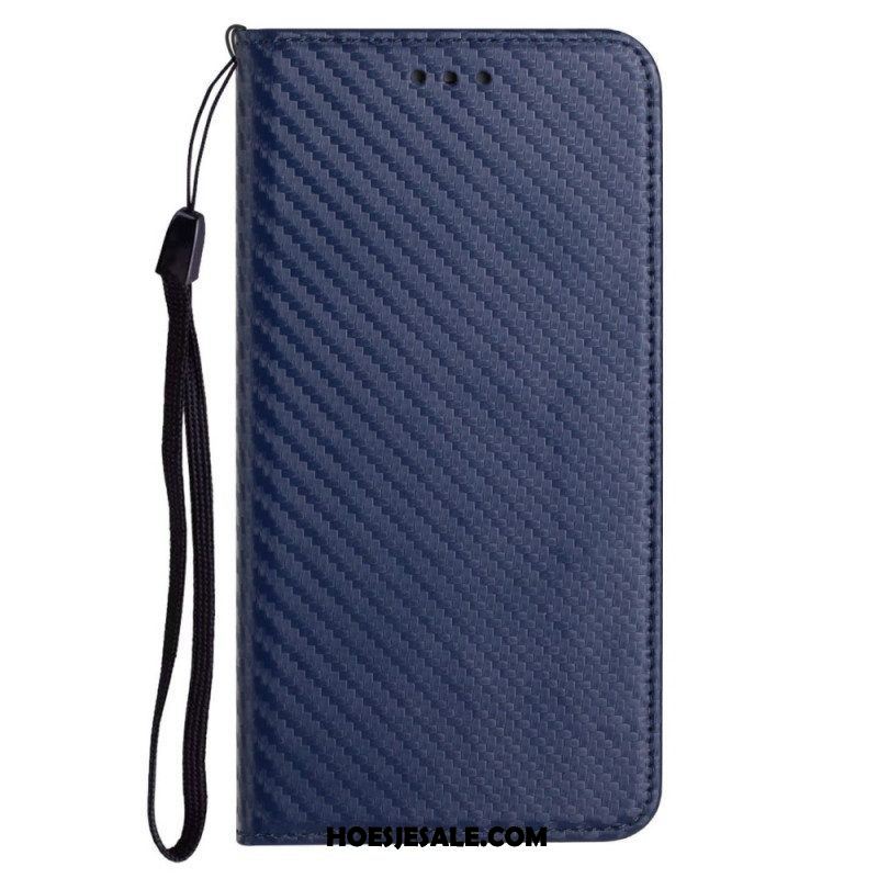 Bescherming Hoesje voor Samsung Galaxy M12 / A12 Met Ketting Folio-hoesje Band Van Koolstofvezel