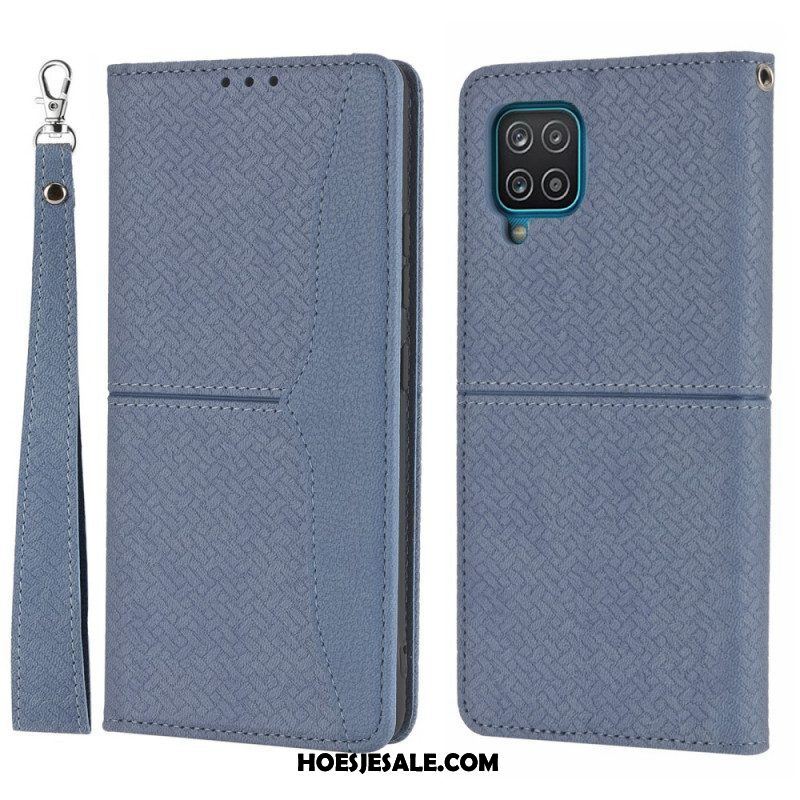 Bescherming Hoesje voor Samsung Galaxy M12 / A12 Met Ketting Folio-hoesje Geweven Leren Stijl Met Bandjes