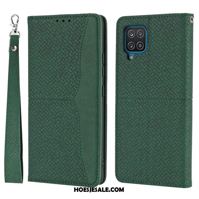 Bescherming Hoesje voor Samsung Galaxy M12 / A12 Met Ketting Folio-hoesje Geweven Leren Stijl Met Bandjes