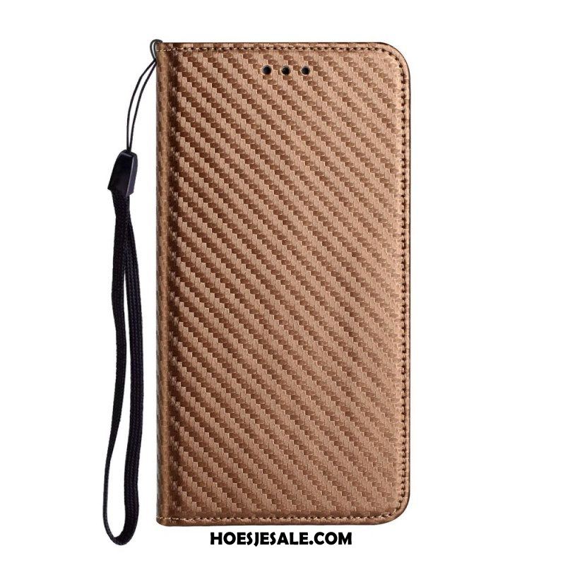 Bescherming Hoesje voor Samsung Galaxy S21 Ultra 5G Met Ketting Folio-hoesje Band Van Koolstofvezel