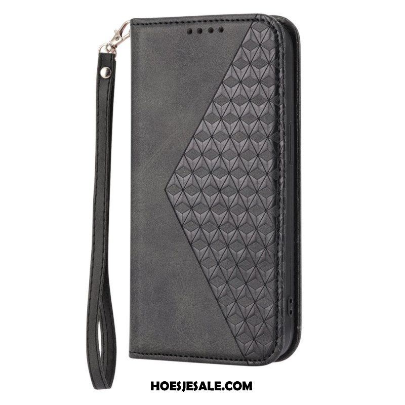 Bescherming Hoesje voor Samsung Galaxy S23 Plus 5G Met Ketting Folio-hoesje Strappy-patroon In 3d