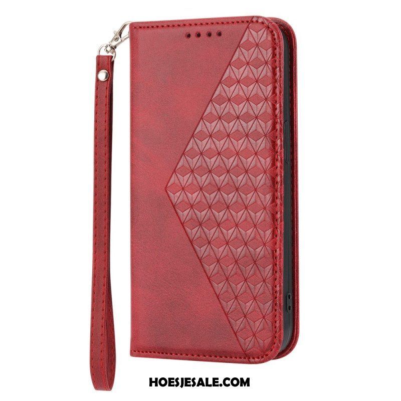 Bescherming Hoesje voor Samsung Galaxy S23 Plus 5G Met Ketting Folio-hoesje Strappy-patroon In 3d