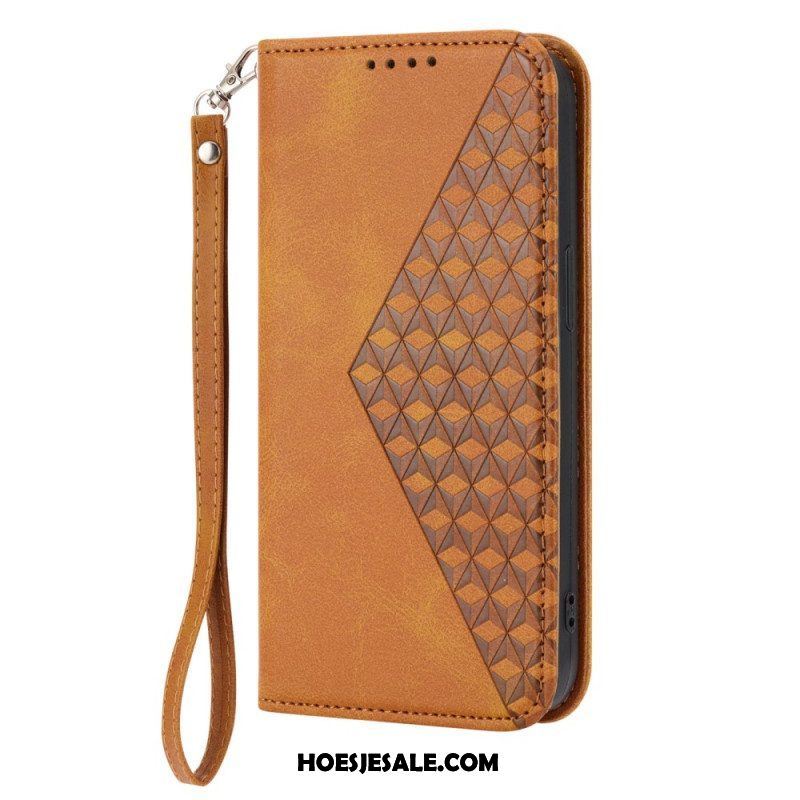 Bescherming Hoesje voor Samsung Galaxy S23 Plus 5G Met Ketting Folio-hoesje Strappy-patroon In 3d