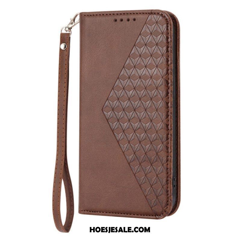 Bescherming Hoesje voor Samsung Galaxy S23 Plus 5G Met Ketting Folio-hoesje Strappy-patroon In 3d