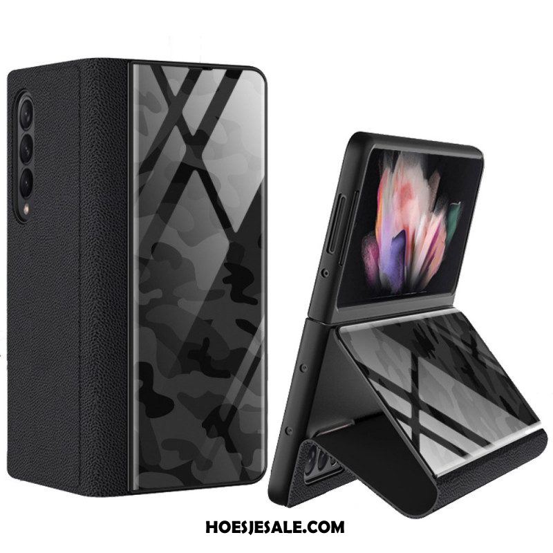 Bescherming Hoesje voor Samsung Galaxy Z Fold 3 5G Folio-hoesje Camouflage Gehard Glas