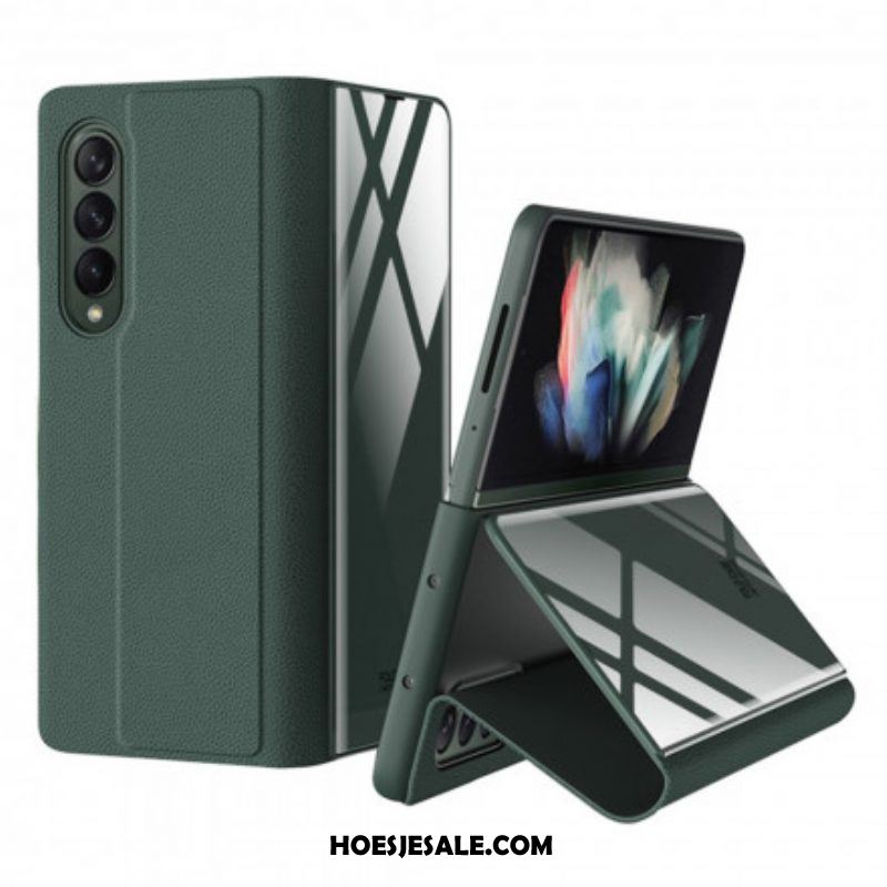 Bescherming Hoesje voor Samsung Galaxy Z Fold 3 5G Folio-hoesje Gehard Glas En Kunstleer