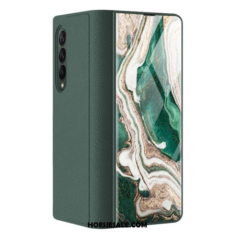 Bescherming Hoesje voor Samsung Galaxy Z Fold 3 5G Folio-hoesje Gehard Glas Met Marmereffect