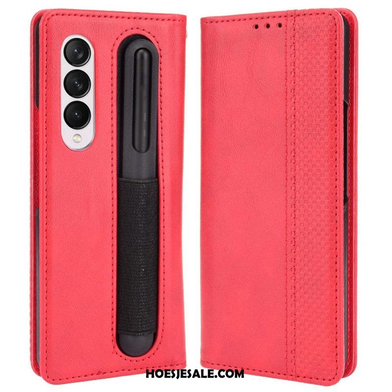 Bescherming Hoesje voor Samsung Galaxy Z Fold 4 Folio-hoesje Retro Pennenopslag