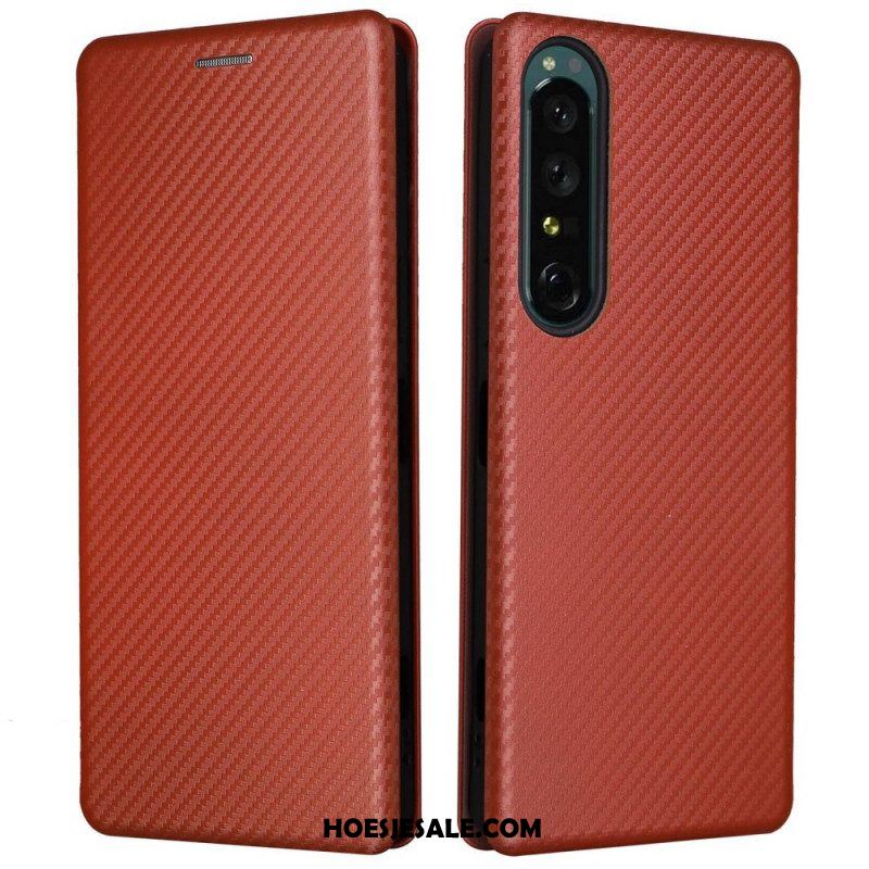 Bescherming Hoesje voor Sony Xperia 1 IV Folio-hoesje Koolstofvezel Textuur