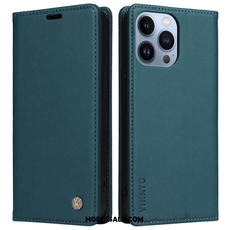 Bescherming Hoesje voor iPhone 13 Pro Folio-hoesje Klinknagel In Leerstijl Yikatu