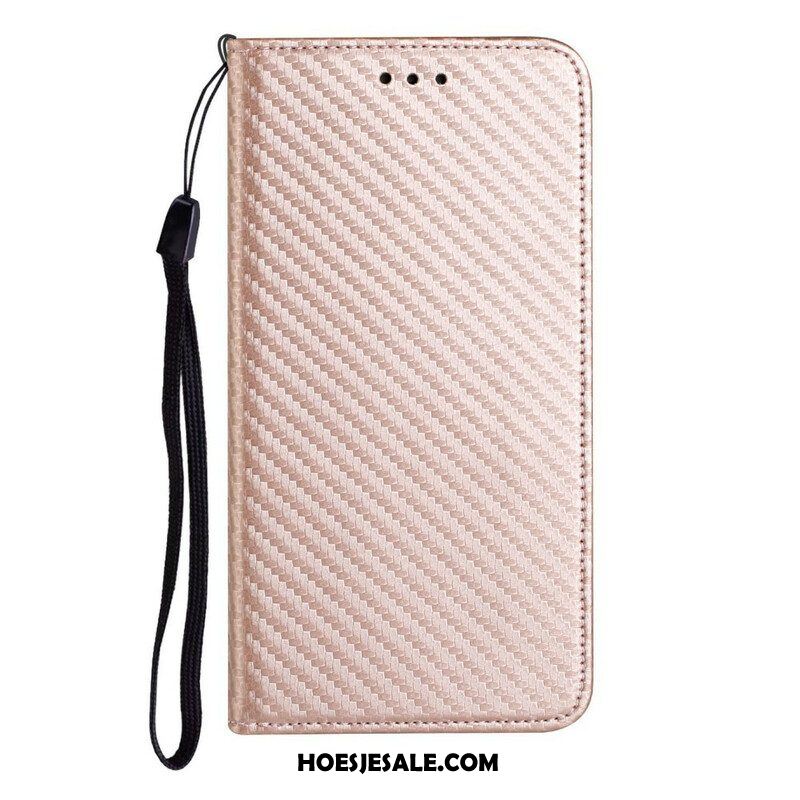 Bescherming Hoesje voor iPhone 13 Pro Met Ketting Folio-hoesje Band Van Koolstofvezel