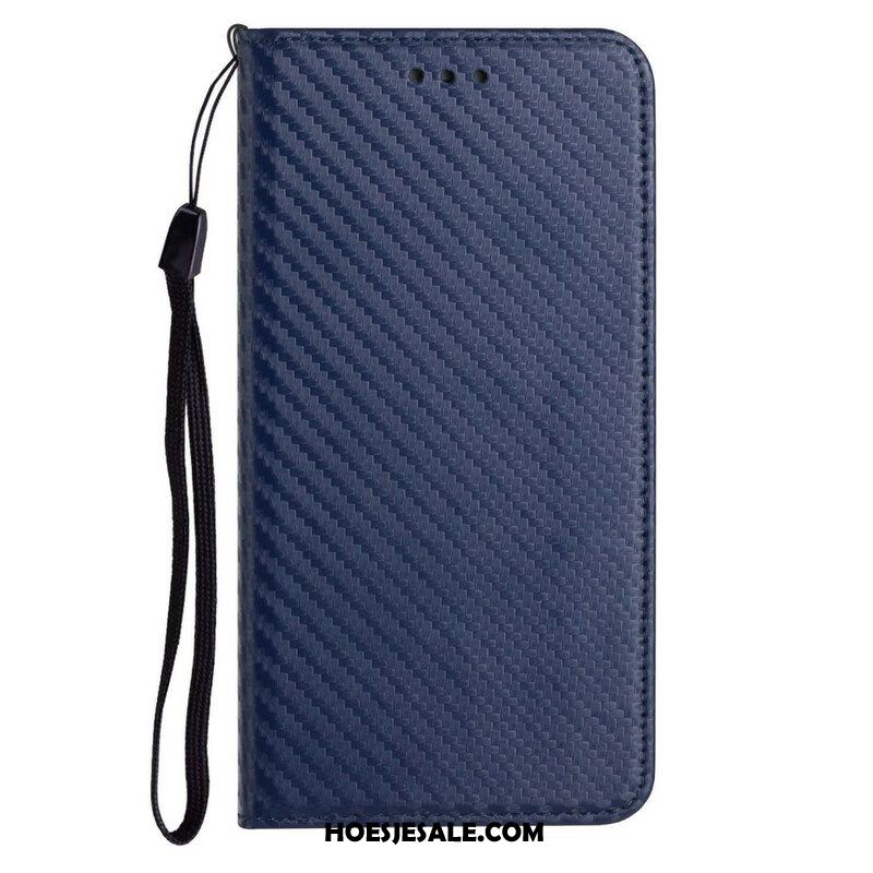 Bescherming Hoesje voor iPhone 13 Pro Met Ketting Folio-hoesje Band Van Koolstofvezel