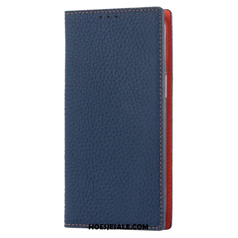 Bescherming Hoesje voor iPhone 14 Met Ketting Folio-hoesje Echte Litchi Lederen Band