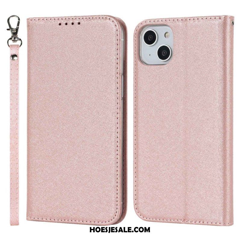 Bescherming Hoesje voor iPhone 14 Met Ketting Folio-hoesje Zijde Met Bandjes