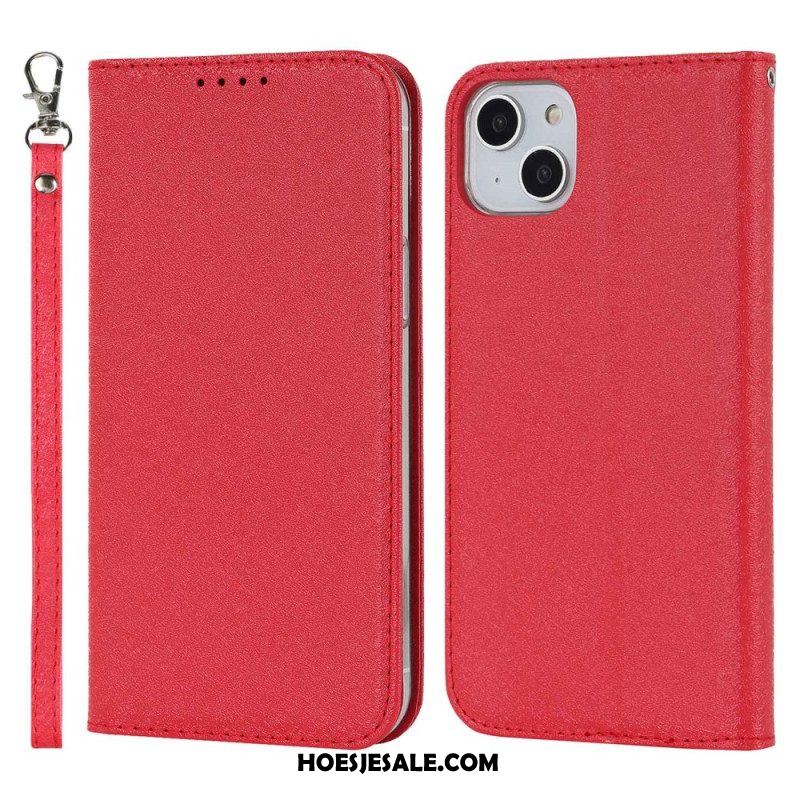 Bescherming Hoesje voor iPhone 14 Plus Folio-hoesje Zachte Lederen Stijl Met Riem