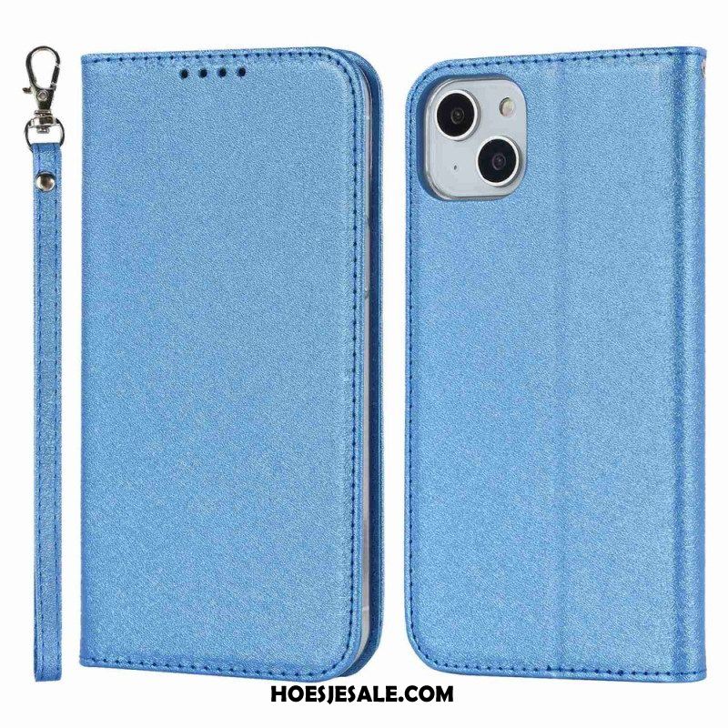 Bescherming Hoesje voor iPhone 14 Plus Folio-hoesje Zachte Lederen Stijl Met Riem