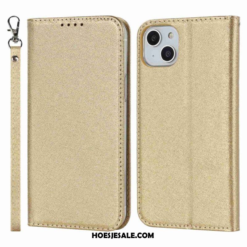 Bescherming Hoesje voor iPhone 14 Plus Folio-hoesje Zachte Lederen Stijl Met Riem