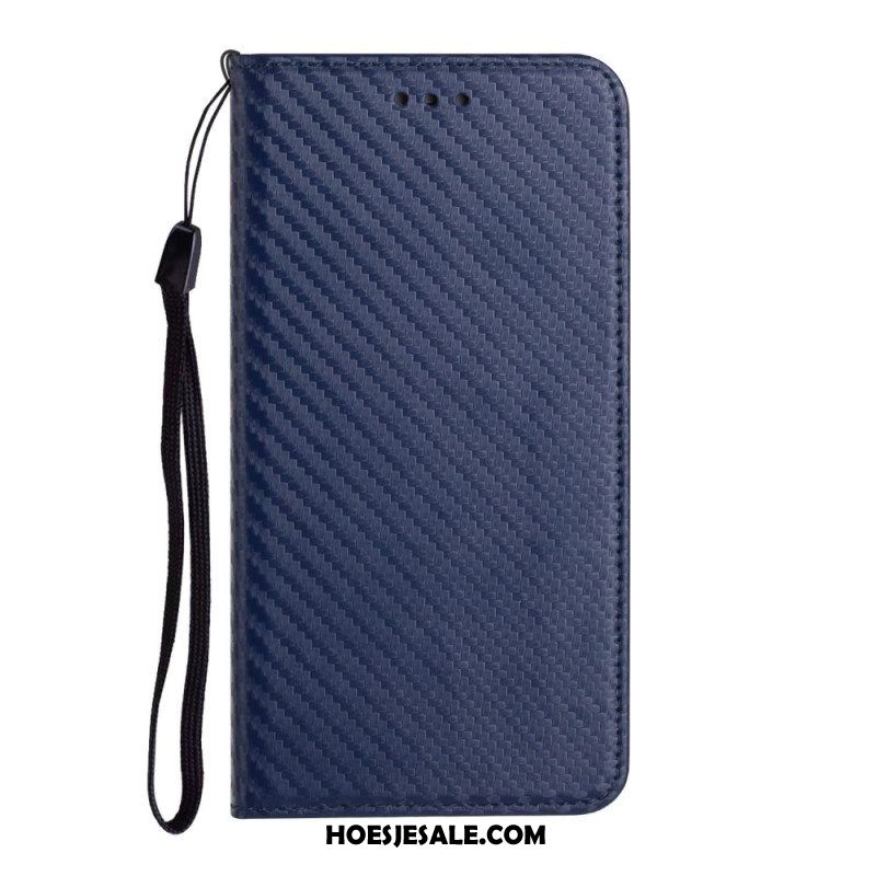 Bescherming Hoesje voor iPhone 15 Met Ketting Folio-hoesje Koolstofvezelband