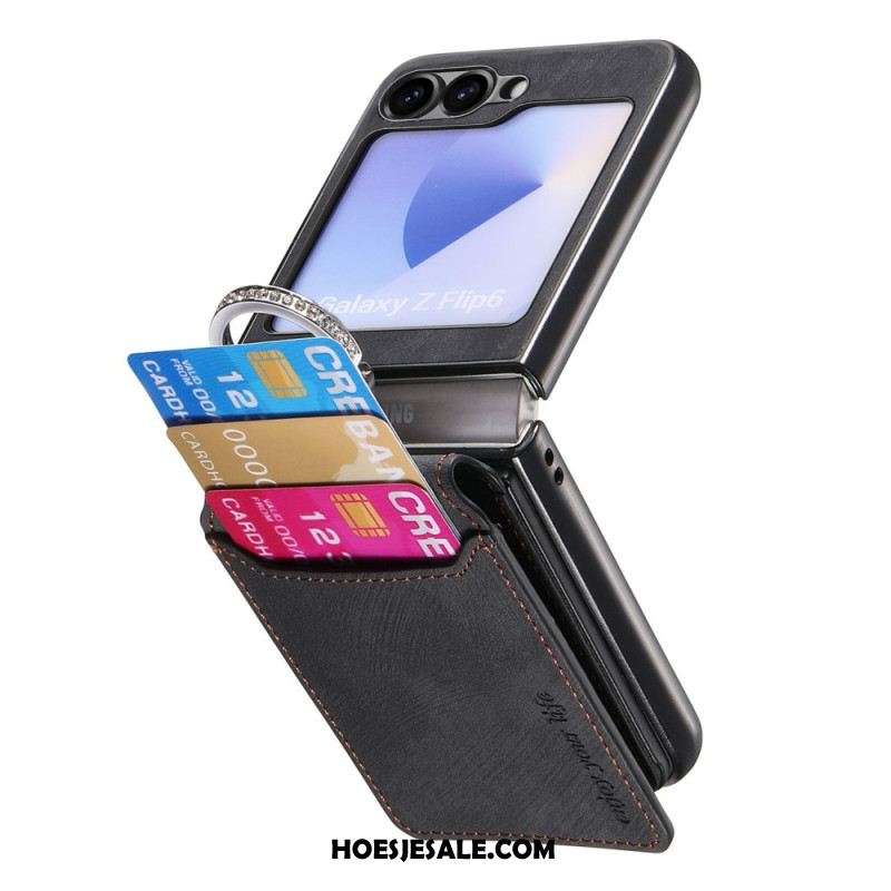 Case Hoesje Samsung Galaxy Z Flip 7 Fe Telefoonhoesje Suède-effect Met Kaarthouder