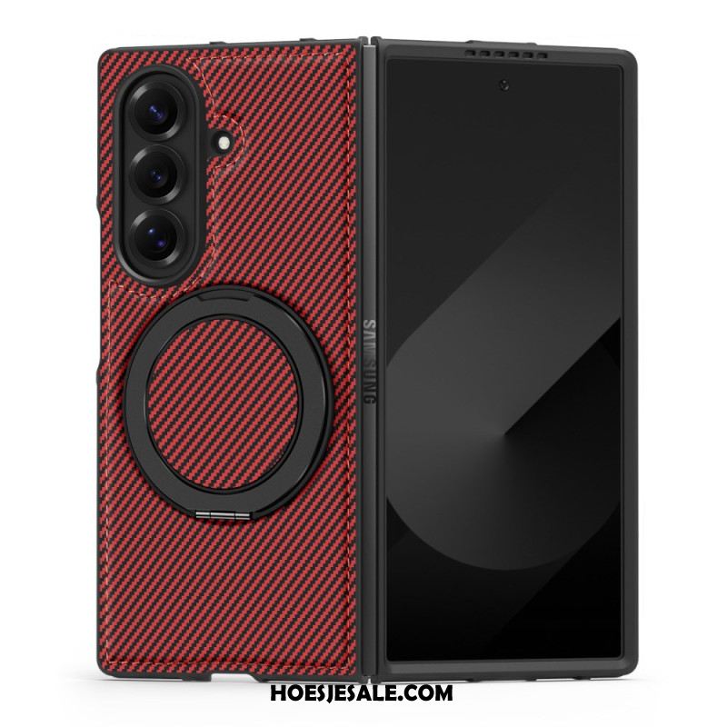 Case Hoesje Samsung Galaxy Z Fold 7 Telefoonhoesje Magnetisch Getextureerd Koolstofvezel