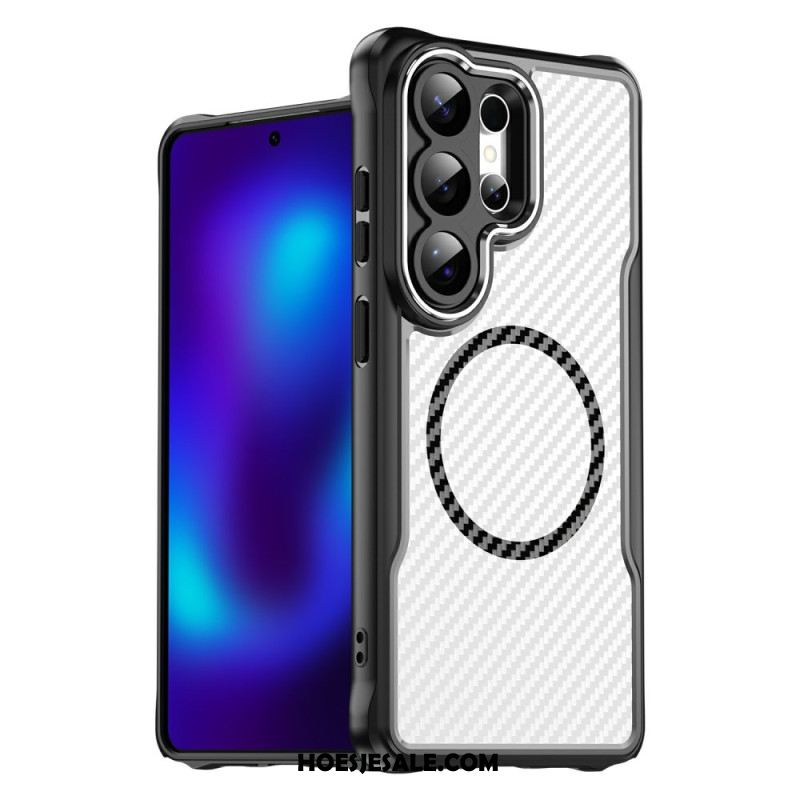 Cover Hoesje Samsung Galaxy S26 Ultra Telefoonhoesje Magsafe Hybrid Protection Carbon Fiber Textuur