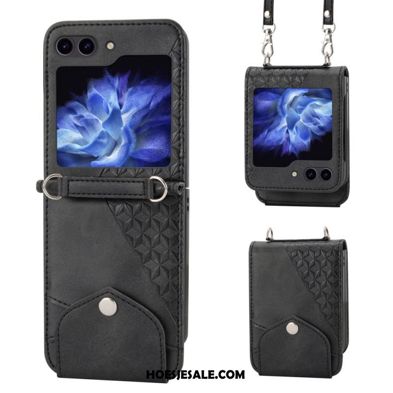 Cover Hoesje Samsung Galaxy Z Flip 7 Fe Telefoonhoesje Kunstleren Rand Met Schouderband