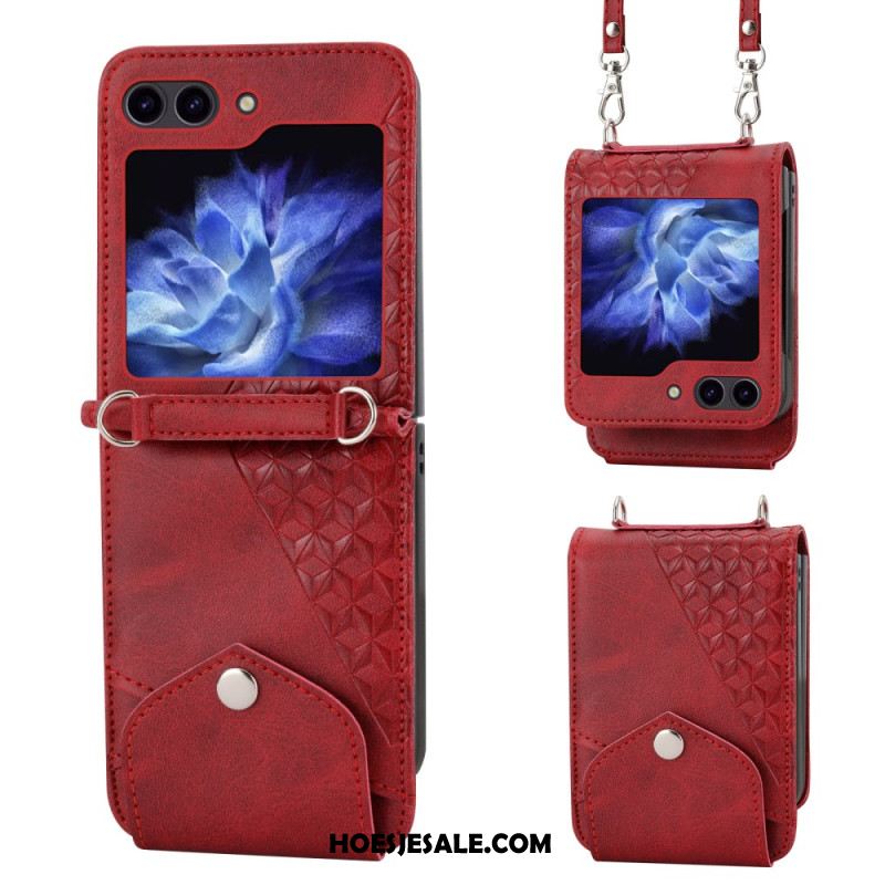 Cover Hoesje Samsung Galaxy Z Flip 7 Fe Telefoonhoesje Kunstleren Rand Met Schouderband