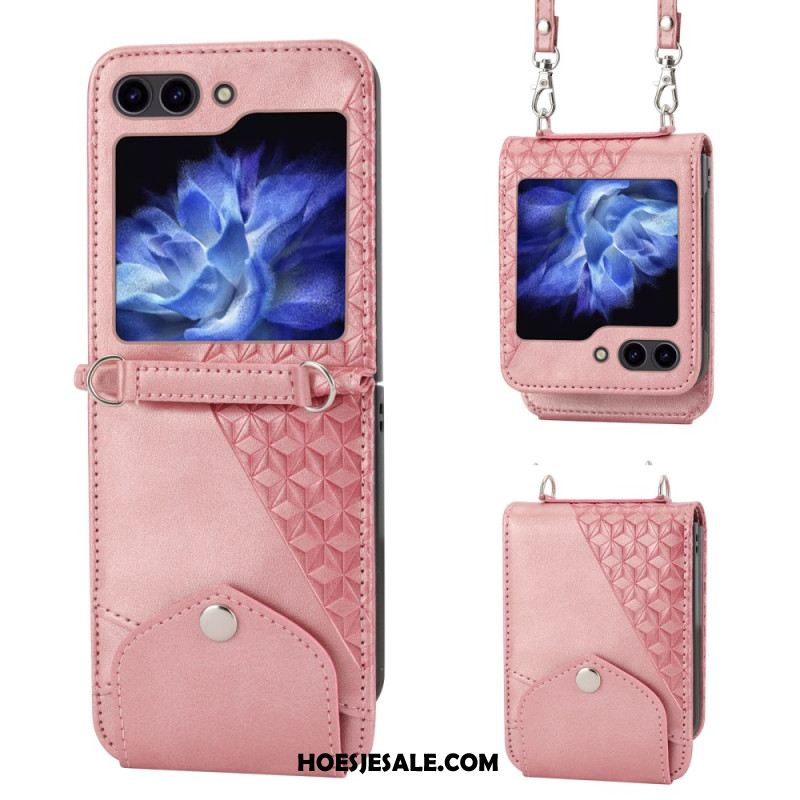 Cover Hoesje Samsung Galaxy Z Flip 7 Fe Telefoonhoesje Kunstleren Rand Met Schouderband