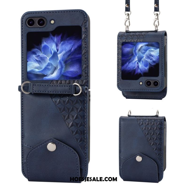 Cover Hoesje Samsung Galaxy Z Flip 7 Fe Telefoonhoesje Kunstleren Rand Met Schouderband