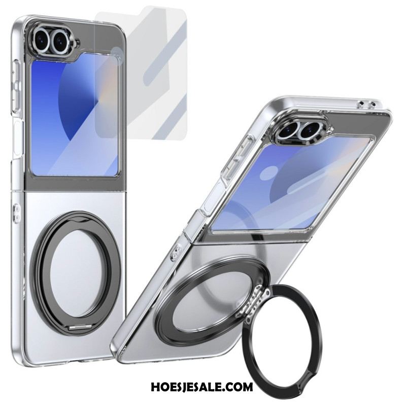 Cover Hoesje Samsung Galaxy Z Flip 7 Fe Telefoonhoesje Magnetische Standaard En Hd-schermbeschermer