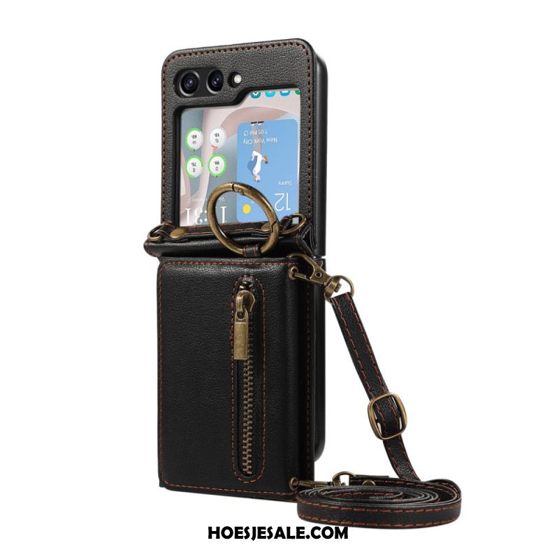 Cover Hoesje Samsung Galaxy Z Flip 7 Fe Telefoonhoesje Portemonnee Met Rits En Schouderband