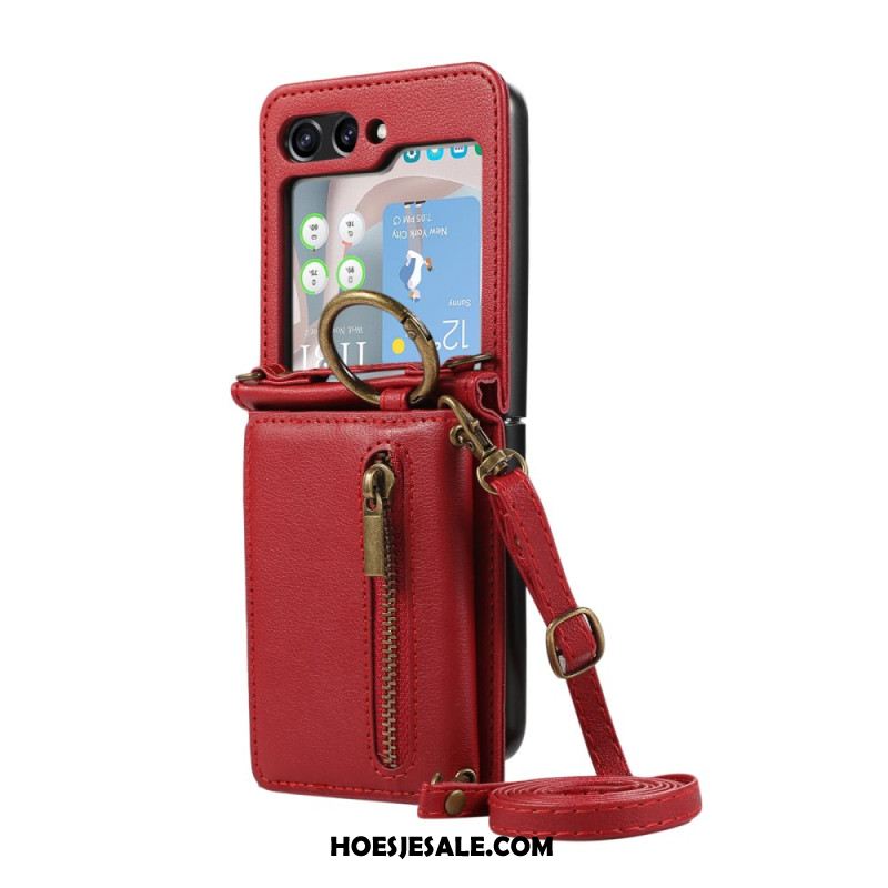 Cover Hoesje Samsung Galaxy Z Flip 7 Fe Telefoonhoesje Portemonnee Met Rits En Schouderband