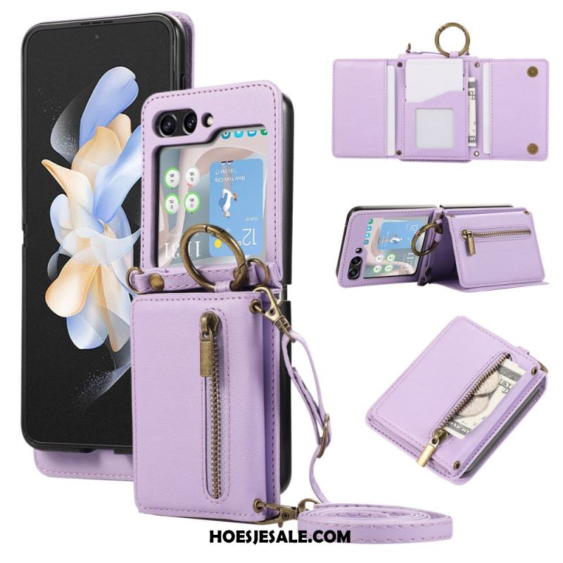 Cover Hoesje Samsung Galaxy Z Flip 7 Fe Telefoonhoesje Portemonnee Met Rits En Schouderband