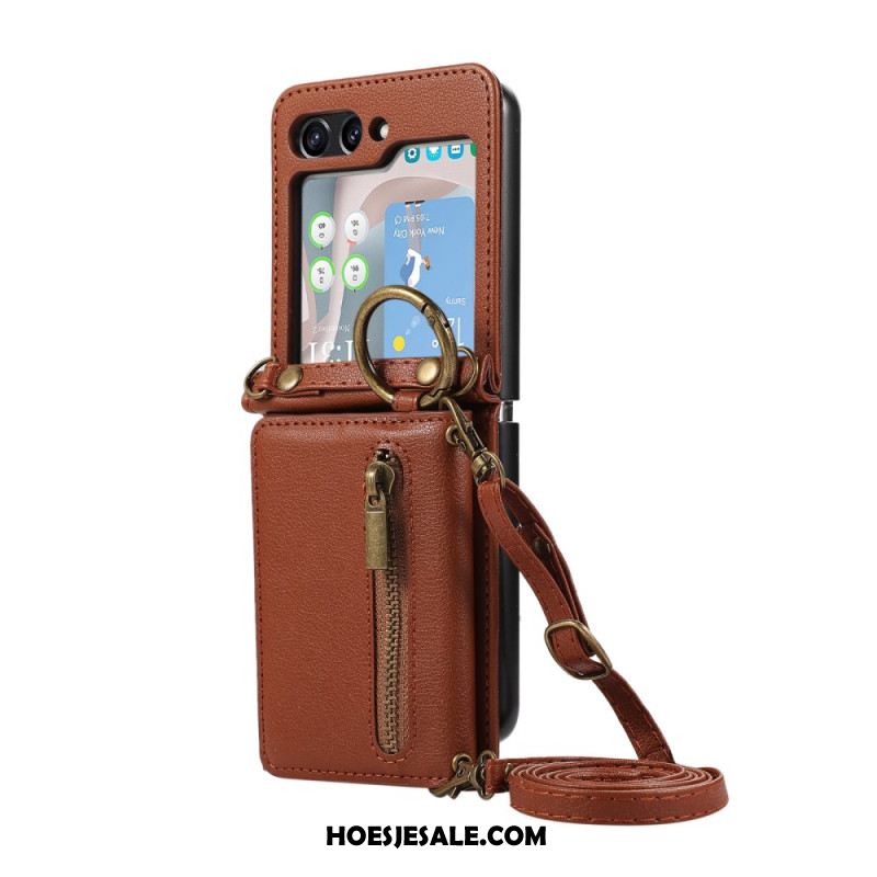 Cover Hoesje Samsung Galaxy Z Flip 7 Fe Telefoonhoesje Portemonnee Met Rits En Schouderband