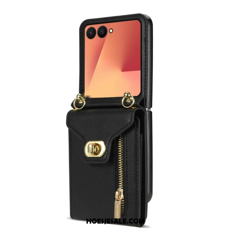Cover Hoesje Samsung Galaxy Z Flip 7 Telefoonhoesje Portemonnee Met Rits En Schouderriem