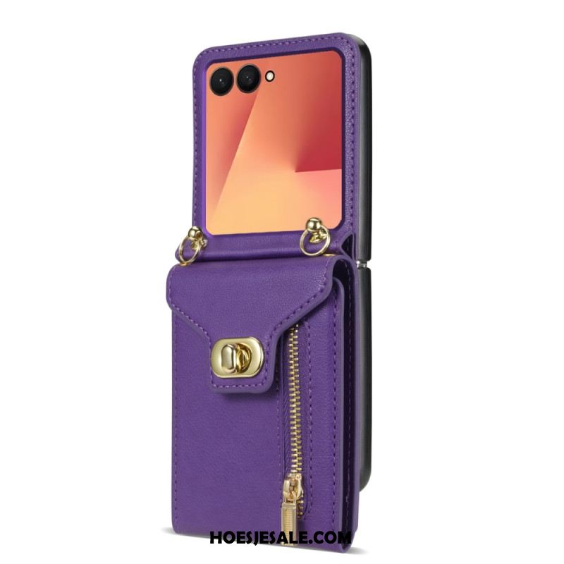 Cover Hoesje Samsung Galaxy Z Flip 7 Telefoonhoesje Portemonnee Met Rits En Schouderriem