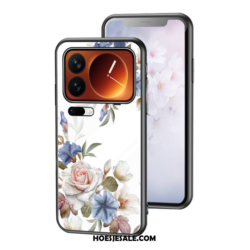 Cover Hoesje Xiaomi 17 Pro Telefoonhoesje Bloemenpatroon Van Gehard Glas