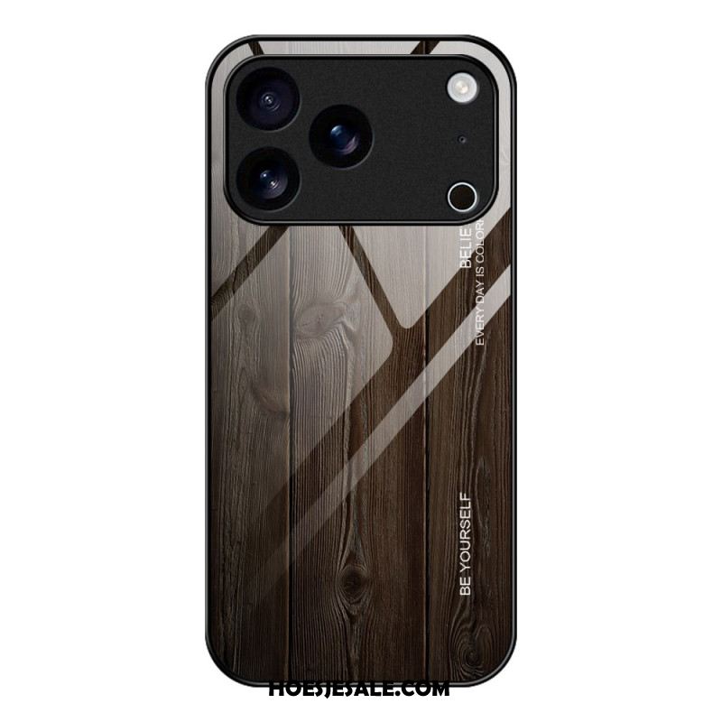 Cover Hoesje iPhone 17 Pro Telefoonhoesje Gehard Glas Met Houtstructuur