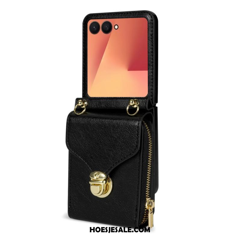 Cover Samsung Galaxy Z Flip 7 Portemonnee Met Rits En Schouderband