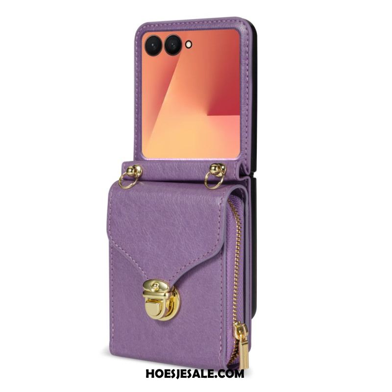 Cover Samsung Galaxy Z Flip 7 Portemonnee Met Rits En Schouderband