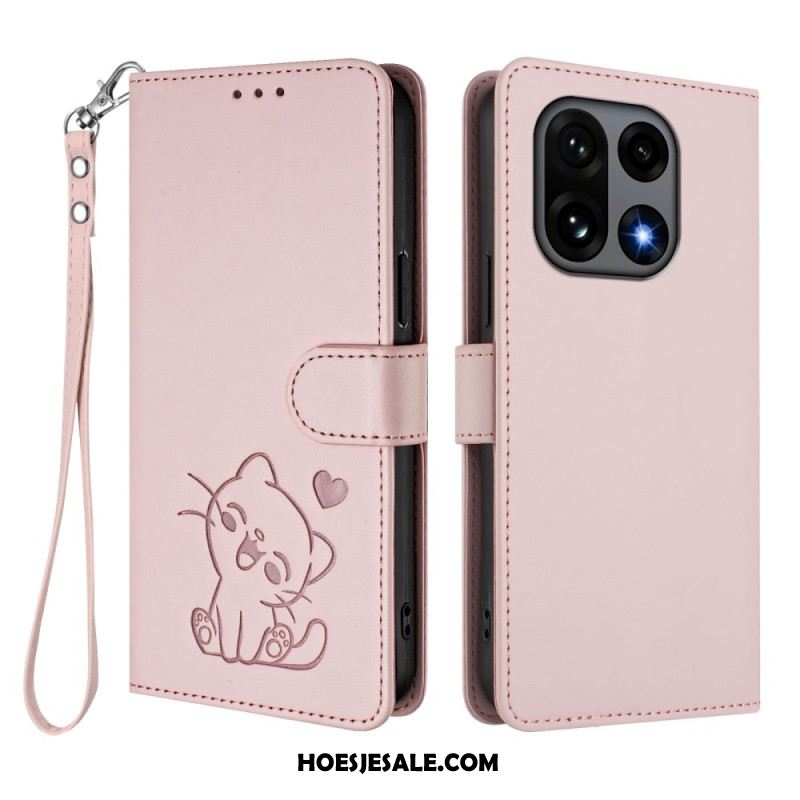 Flip Case Leren Oneplus 15 Kleine Kat Met Riempje