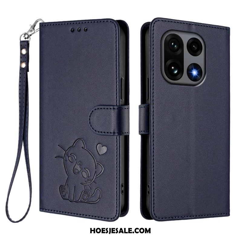 Flip Case Leren Oneplus 15 Kleine Kat Met Riempje