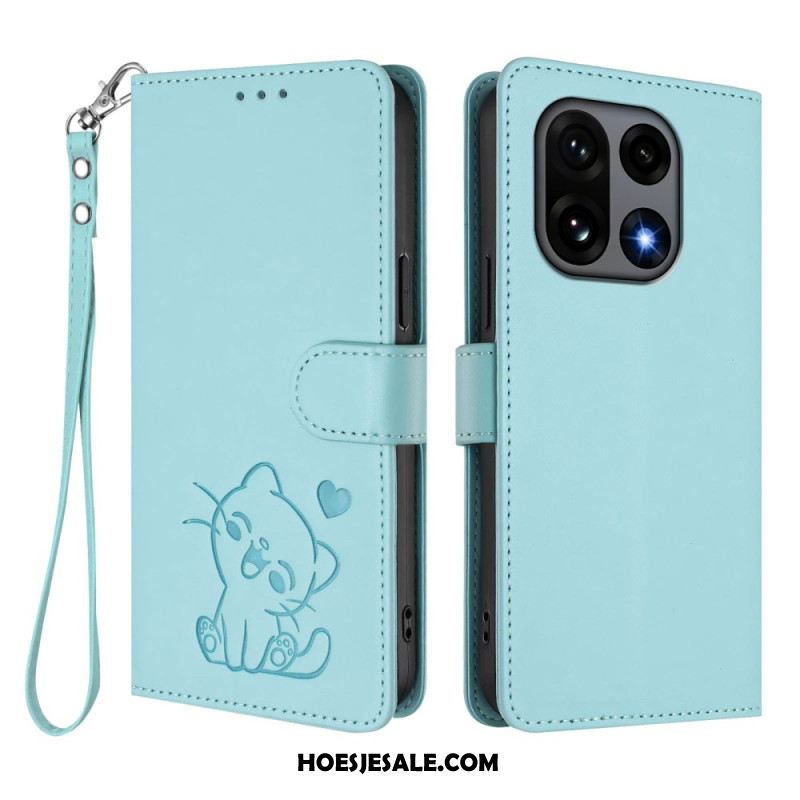 Flip Case Leren Oneplus 15 Kleine Kat Met Riempje