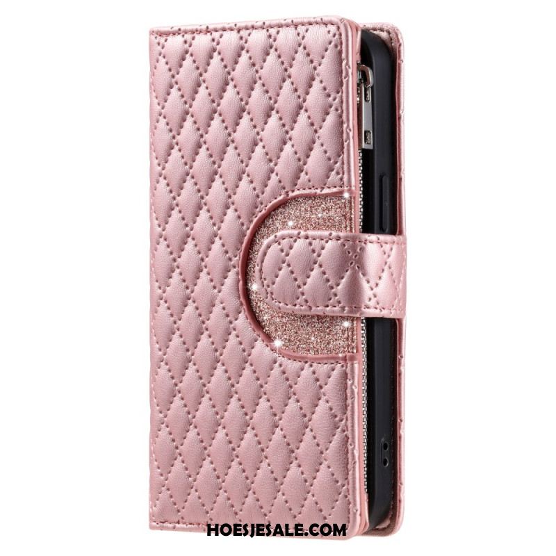 Flip Case Leren Oneplus 15r Gewatteerde Portemonnee Met Pailletten