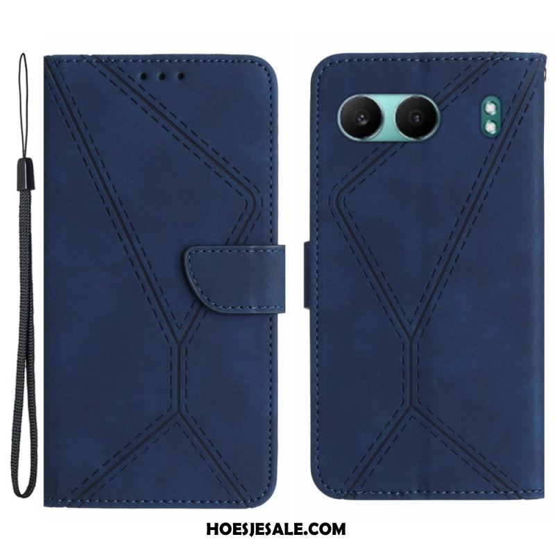 Flip Case Leren Oneplus Nord 4 Bandje Met Strepen En Trekkoordjes