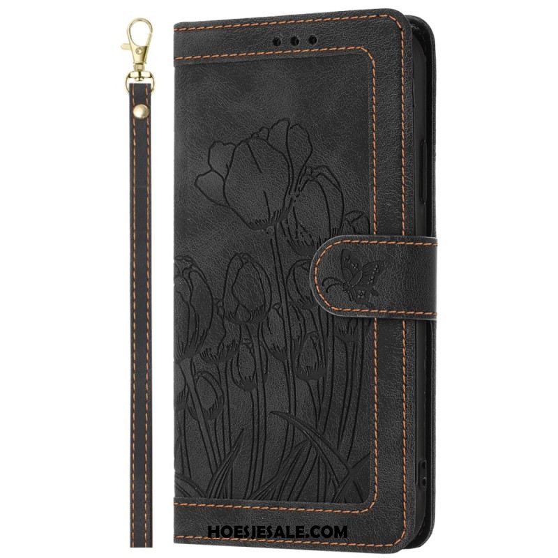 Flip Case Leren Oppo Reno 14 5g Suède-effect Met Bloemen