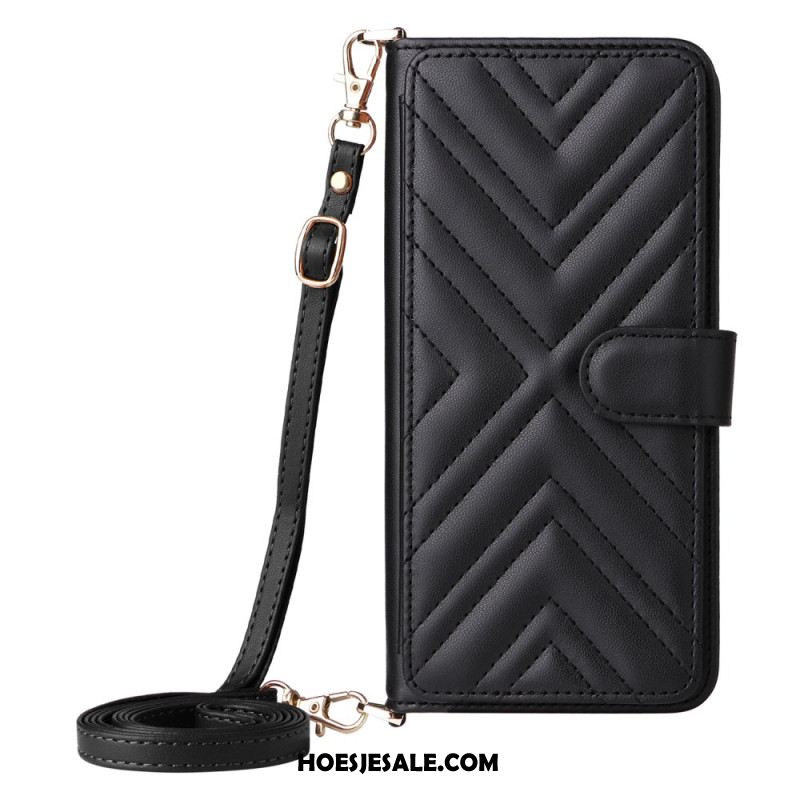 Flip Case Leren Oppo Reno 14 Pro 5g Gewatteerd Met Bandje En Polsbandje