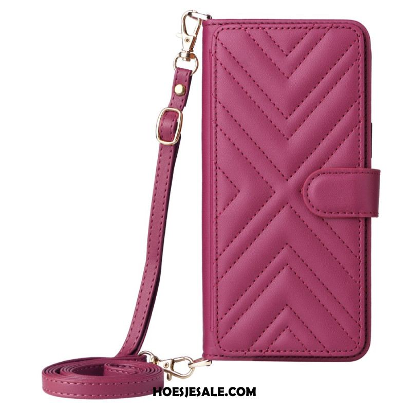 Flip Case Leren Oppo Reno 14 Pro 5g Gewatteerd Met Bandje En Polsbandje