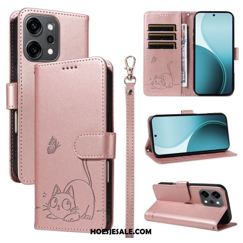 Flip Case Leren Oppo Reno 14 Pro 5g Grafisch Kattenbandje