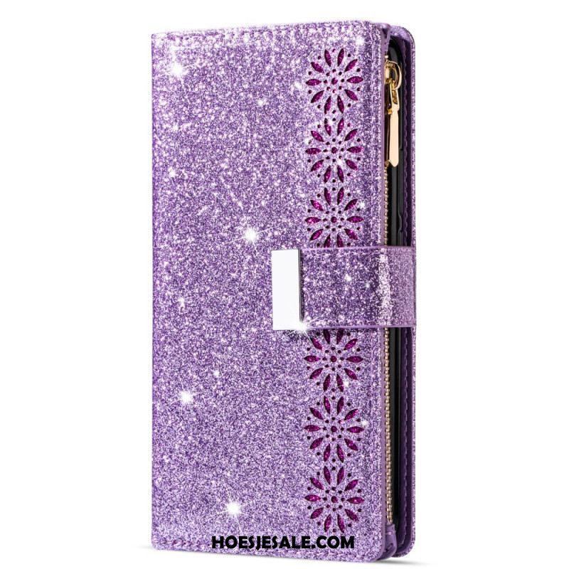 Flip Case Leren Samsung Galaxy S25 Plus 5g Portemonnee Met Pailletten